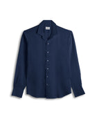 Navy Cuban Collar Long Sleeve Shirt