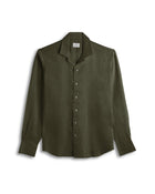 Olive Green Cuban Collar Long Sleeve Shirt